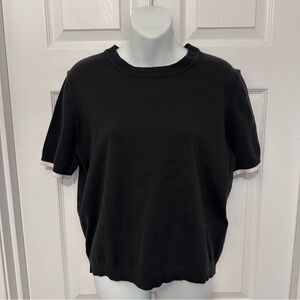 Calvin Klein Women’s Medium Black Short Sleeve Knit Sweater Contrast Stitch NWT